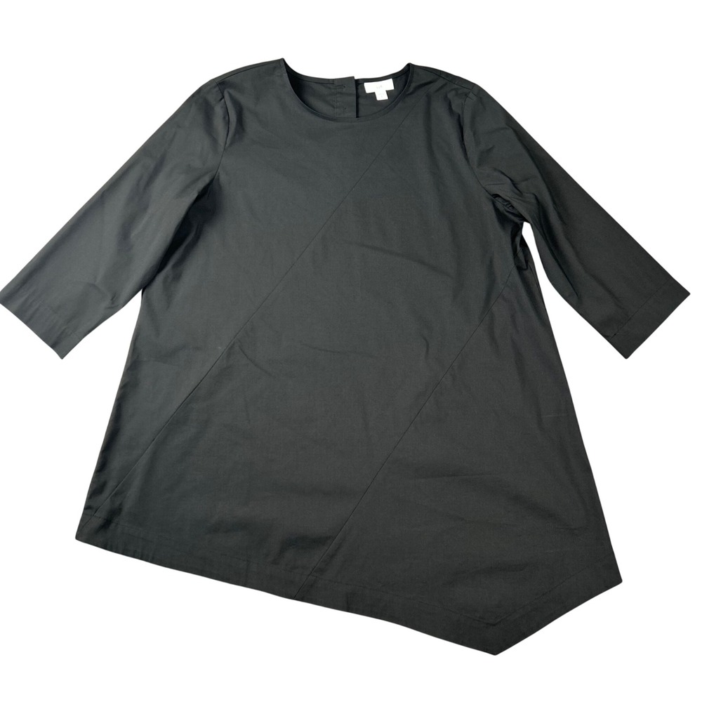 J. Jill Black Asymmetrical Hem Tunic Top 3/4 Sleeve Cotton Size M